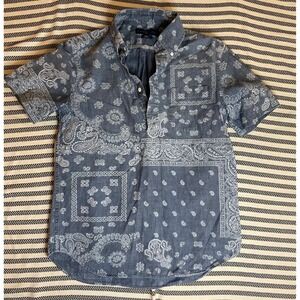 Ralph Lauren Indigo Bandana‎ Chambray Short Sleeve Button Up Shirt 100%cotton
